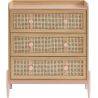 Commode enfant MAREO rose et cannage rotin 3 tiroirs 80cm