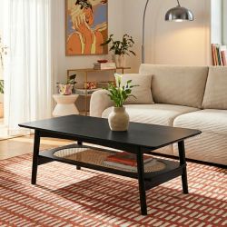 Table basse LUNIO noir et cannage rotin 115cm