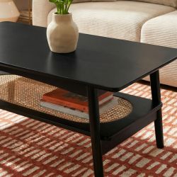 Table basse LUNIO noir et cannage rotin 115cm