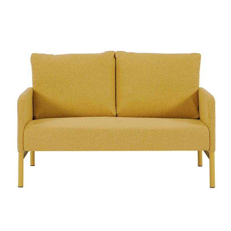 Canapé droit fixe tissu jaune moutarde 2 places