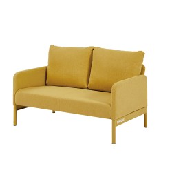 Canapé droit fixe tissu jaune moutarde 2 places