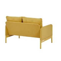 Canapé droit fixe tissu jaune moutarde 2 places