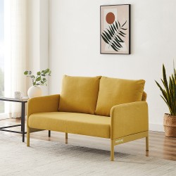 Canapé droit fixe tissu jaune moutarde 2 places