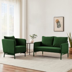 Canapé droit fixe tissu vert olive 2 places