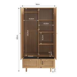 Armoire NALORA effet chêne et cannage rotin 2 portes 90cm