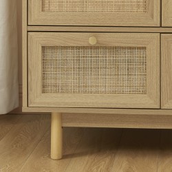 Armoire NALORA effet chêne et cannage rotin 2 portes 90cm