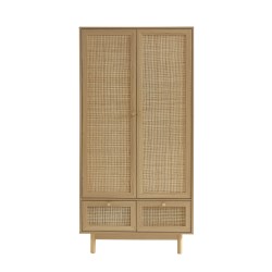 Armoire NALORA effet chêne et cannage rotin 2 portes 90cm