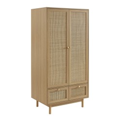 Armoire NALORA effet chêne et cannage rotin 2 portes 90cm