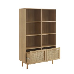 Bibliothèque NALORA effet chêne et cannage rotin 100cm