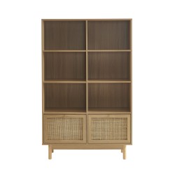 Bibliothèque NALORA effet chêne et cannage rotin 100cm