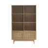 Bibliothèque NALORA effet chêne et cannage rotin 100cm