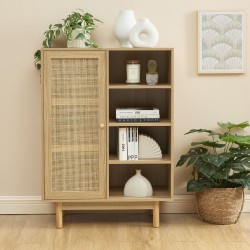 Buffet NALORA effet chêne et cannage rotin 1 porte 80cm