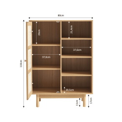 Buffet NALORA effet chêne et cannage rotin 1 porte 80cm