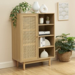 Buffet NALORA effet chêne et cannage rotin 1 porte 80cm