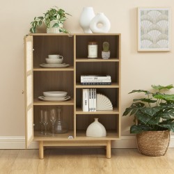 Buffet NALORA effet chêne et cannage rotin 1 porte 80cm