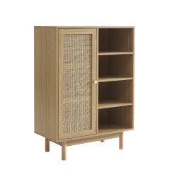 Buffet NALORA effet chêne et cannage rotin 1 porte 80cm