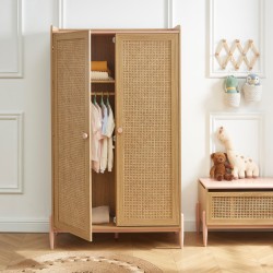 Armoire MAREO rose et cannage rotin 2 portes