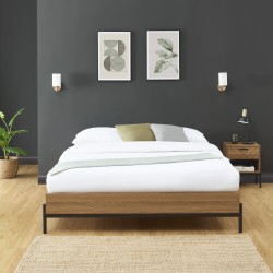 Cadre de lit ARVIA effet chêne foncé 140x190 sommier inclus