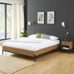 Cadre de lit ARVIA effet chêne foncé 140x190 sommier inclus