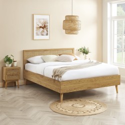 Lit double ELARA cannage rotin 140x190 sommier inclus