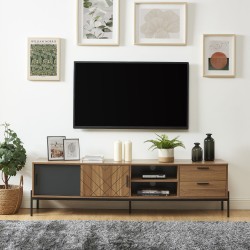 Meuble tv ARVIA effet chêne foncé et gris 180cm