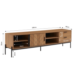 Meuble tv ARVIA effet chêne foncé et gris 180cm
