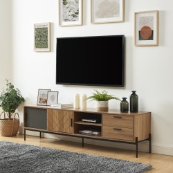 Meuble tv ARVIA effet chêne foncé et gris 180cm