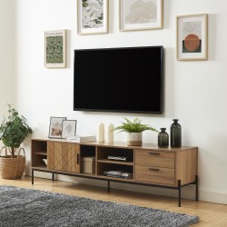 Meuble tv ARVIA effet chêne foncé et gris 180cm