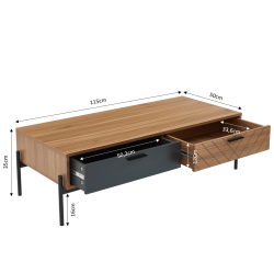 Table basse ARVIA effet chêne foncé et gris 115cm