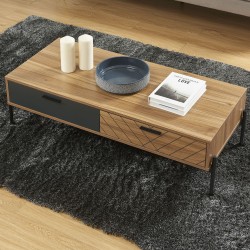 Table basse ARVIA effet chêne foncé et gris 115cm