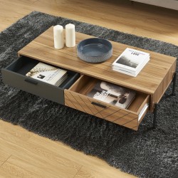 Table basse ARVIA effet chêne foncé et gris 115cm