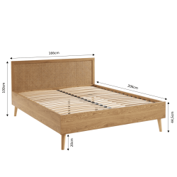 Lit double ELARA cannage rotin 160x200 sommier inclus