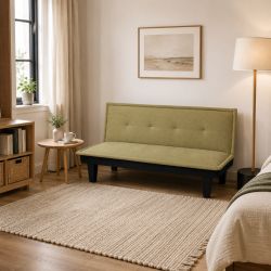 Canapé droit DENA convertible tissu vert 2 places