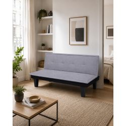 Canapé droit DENA convertible tissu gris 2 places