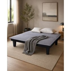 Canapé droit DENA convertible tissu gris 2 places