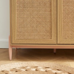 Armoire MAREO rose et cannage rotin 2 portes