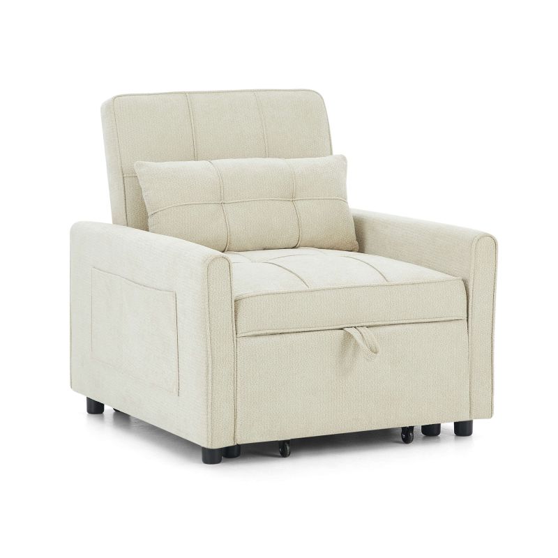 Fauteuil DOVA convertible tissu beige 1 place