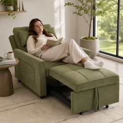 Fauteuil DOVA convertible tissu vert 1 place