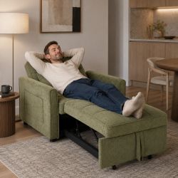 Fauteuil DOVA convertible tissu vert 1 place