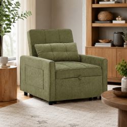 Fauteuil DOVA convertible tissu vert 1 place