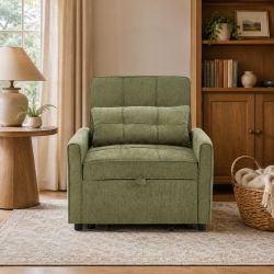 Fauteuil DOVA convertible tissu vert 1 place