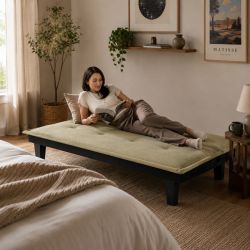 Canapé droit DENA convertible tissu vert 2 places