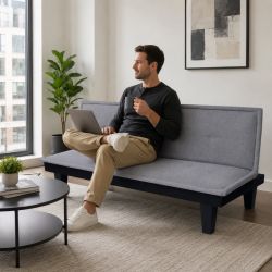 Canapé droit DENA convertible tissu gris 2 places