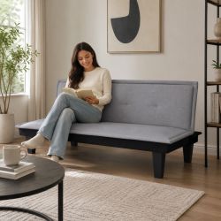 Canapé droit DENA convertible tissu gris 2 places