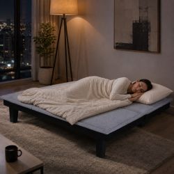 Canapé droit DENA convertible tissu gris 2 places