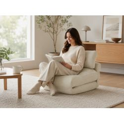 Fauteuil DAVI compressé convertible tissu beige 1 place