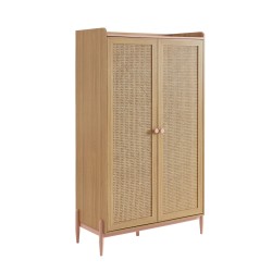 Armoire MAREO rose et cannage rotin 2 portes