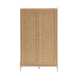Armoire MAREO rose et cannage rotin 2 portes