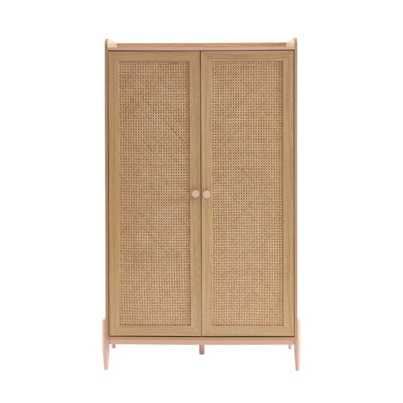 Armoire MAREO rose et cannage rotin 2 portes