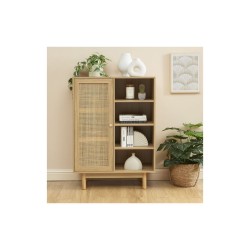 Buffet NALORA effet chêne et cannage rotin 1 porte 80cm